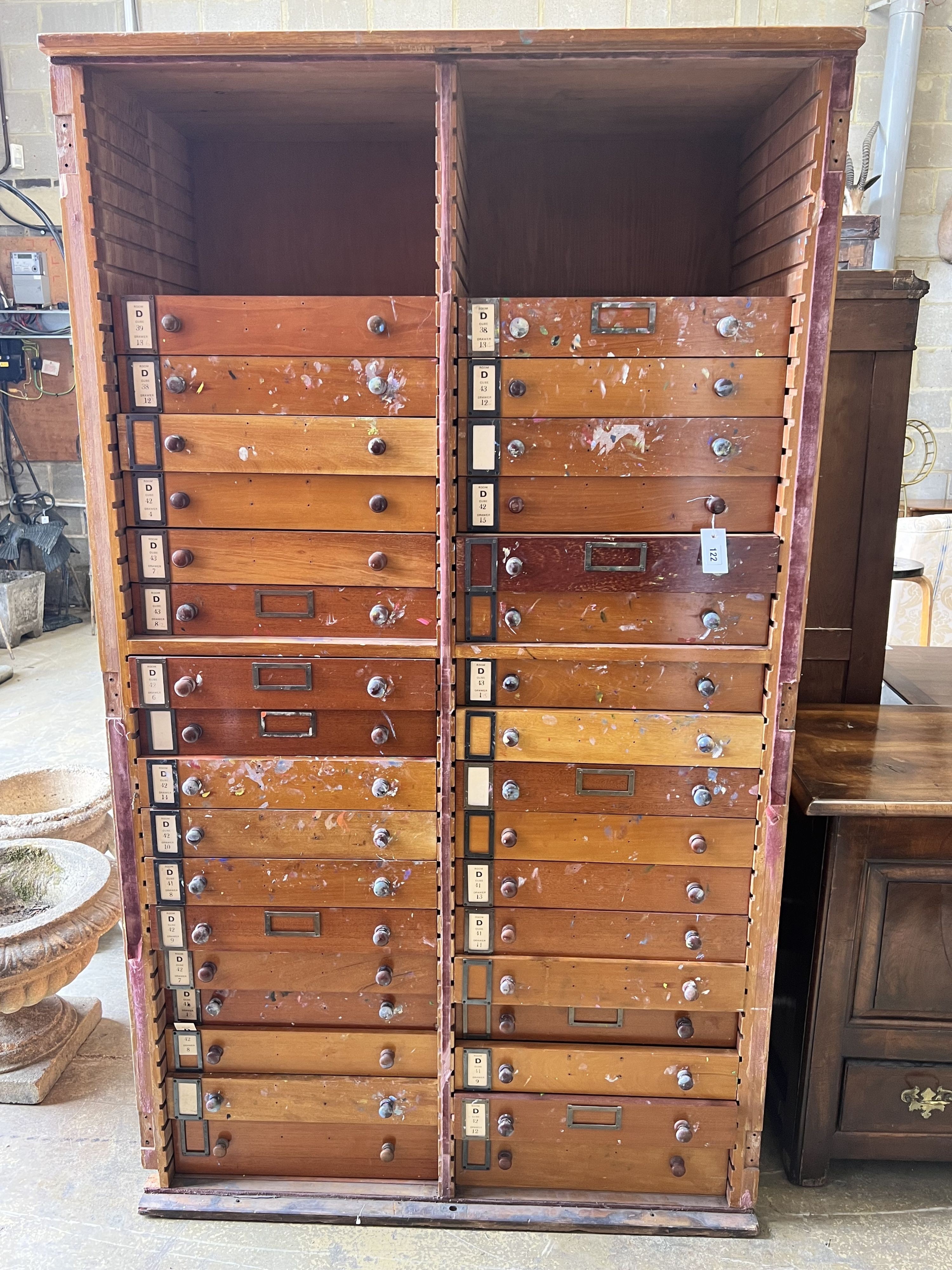 A vintage mahogany geology cabinet, width 109cm depth 64cm height 188cm
